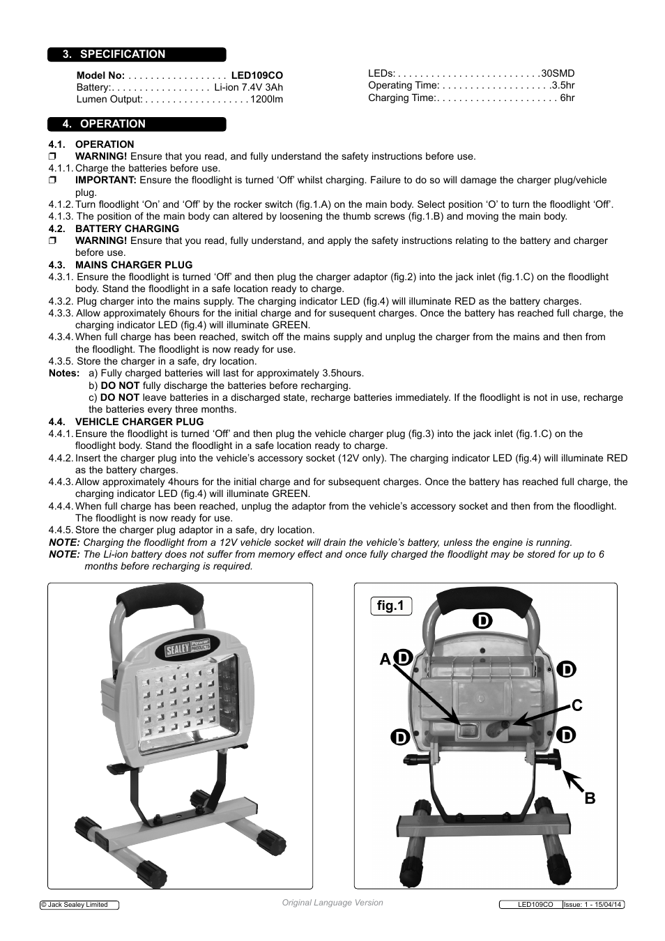 Fig.1 | Sealey LED109CO User Manual | Page 2 / 3