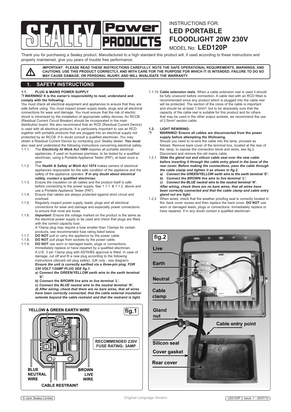 Sealey LED120P User Manual | 2 pages