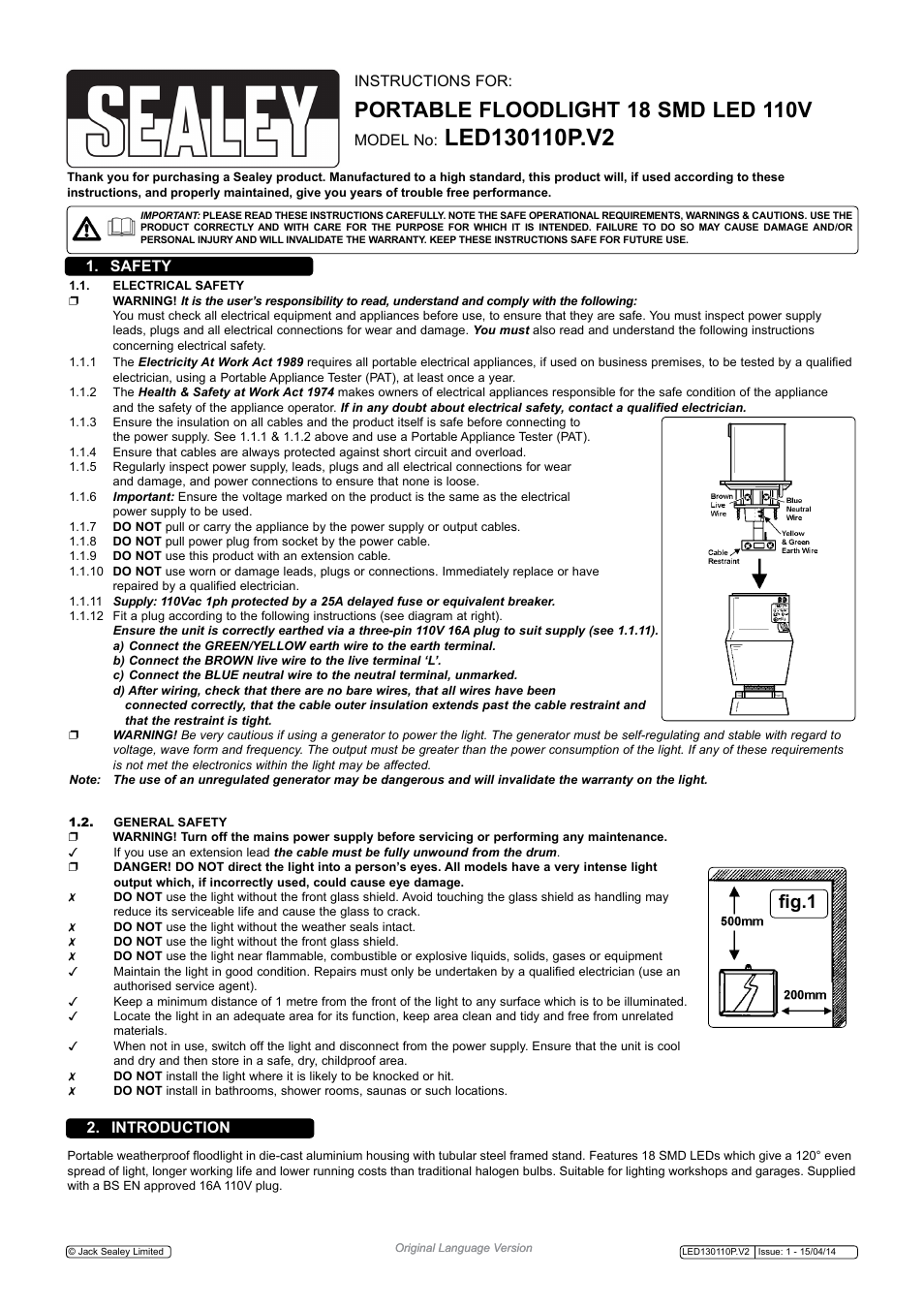 Sealey LED130110P User Manual | 2 pages