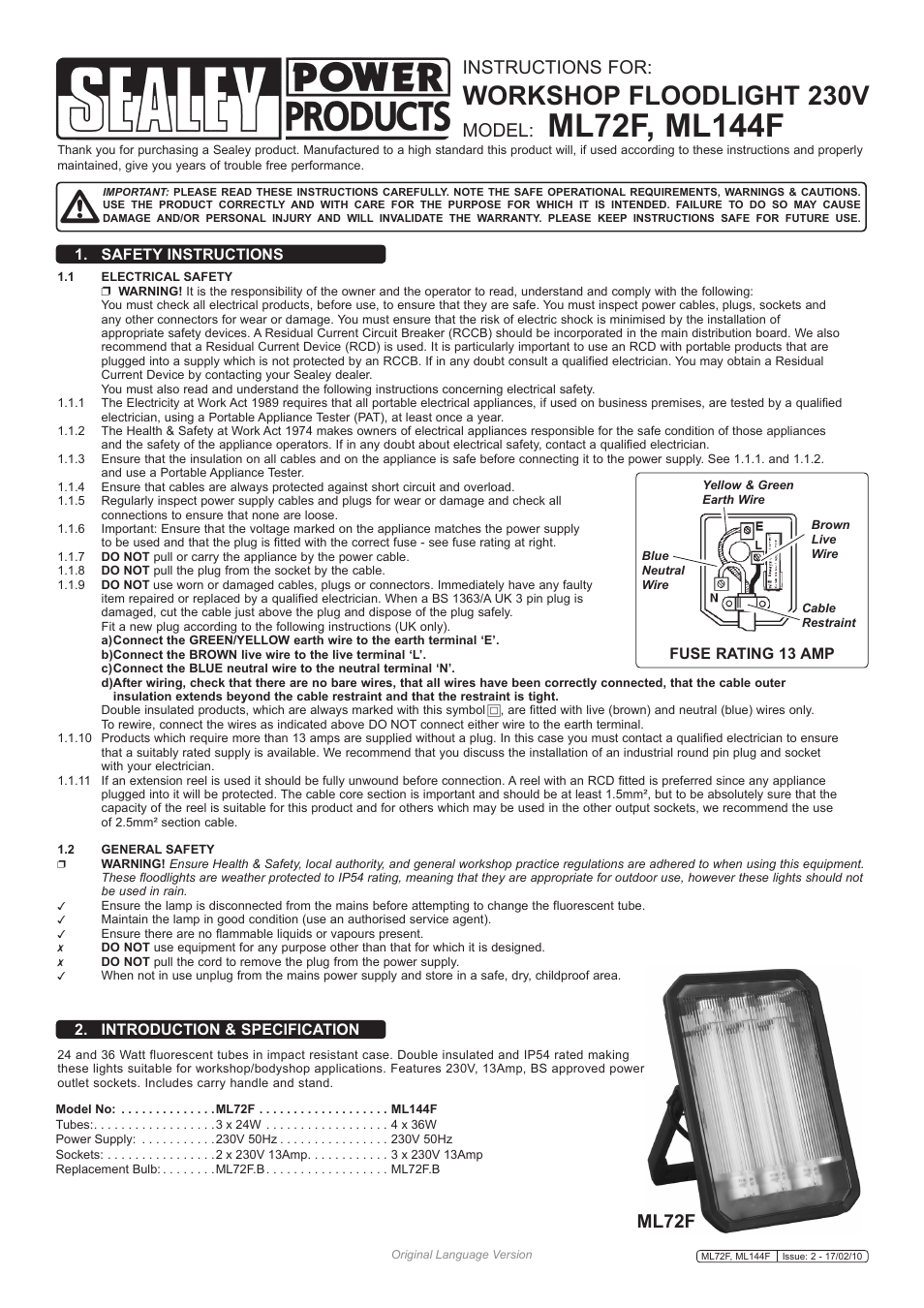 Sealey ML144F User Manual | 2 pages