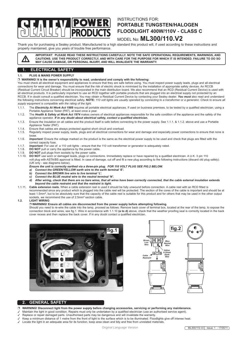 Sealey ML300/110 User Manual | 2 pages