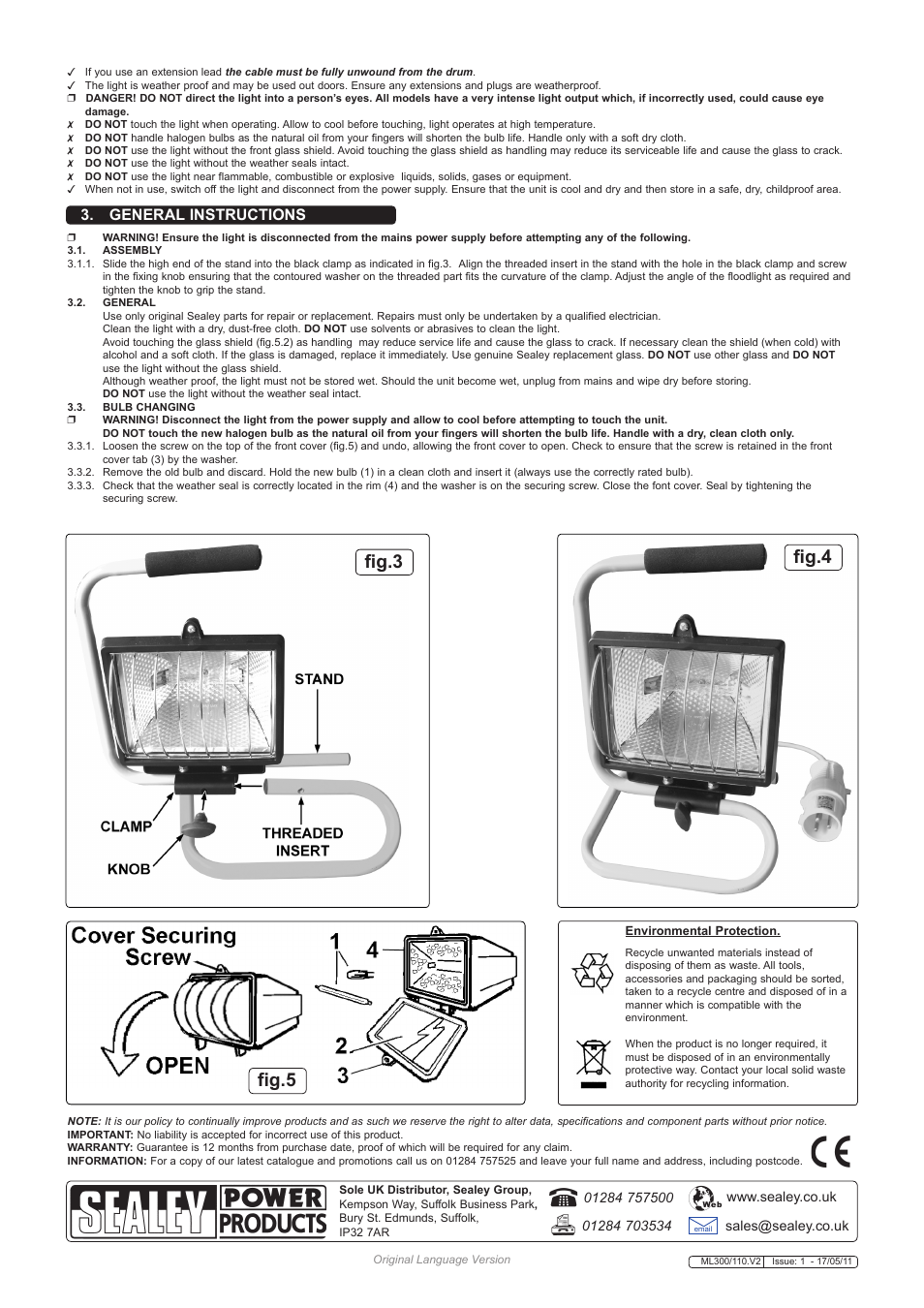 Fig.3 fig.4 fig.5, General instructions | Sealey ML300/110 User Manual | Page 2 / 2