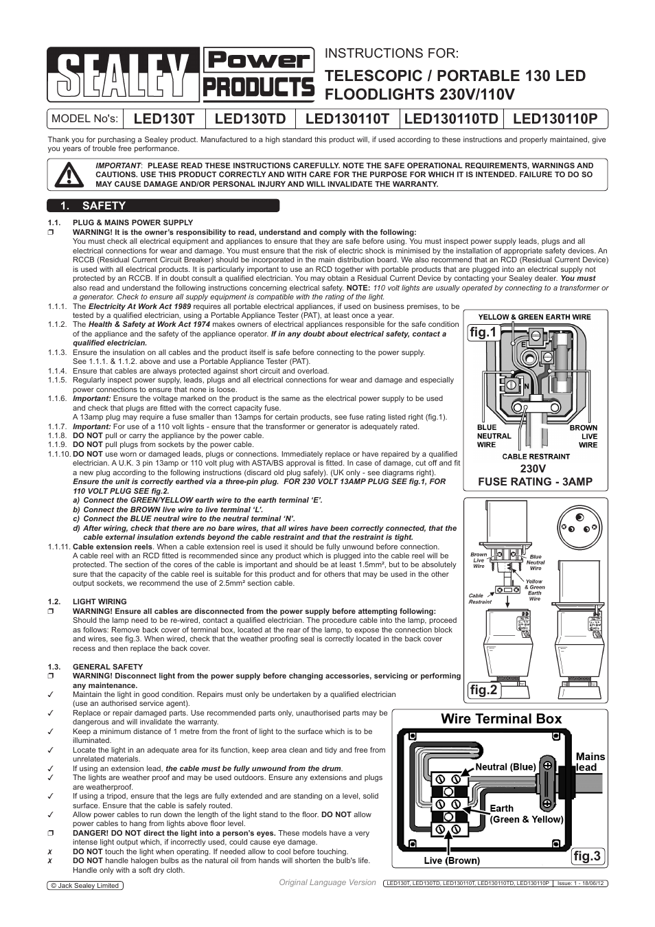 Sealey LED130110T User Manual | 2 pages