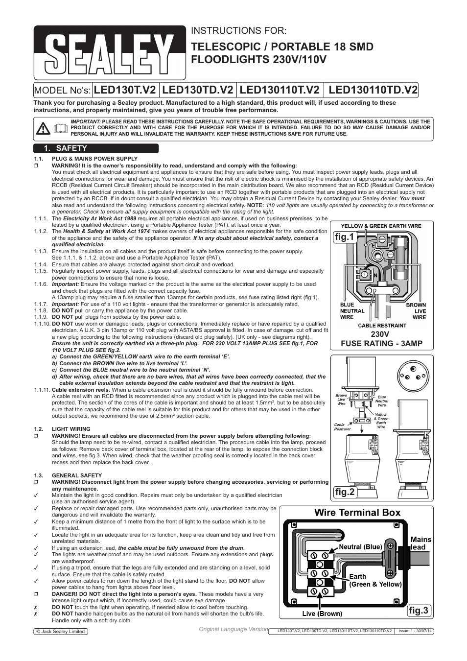 Sealey LED130TD User Manual | 2 pages