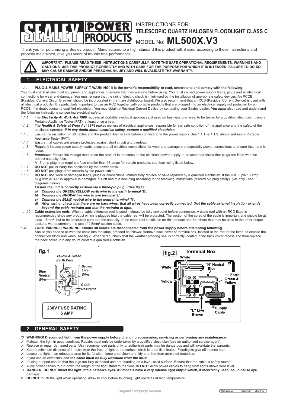 Sealey ML500X User Manual | 2 pages