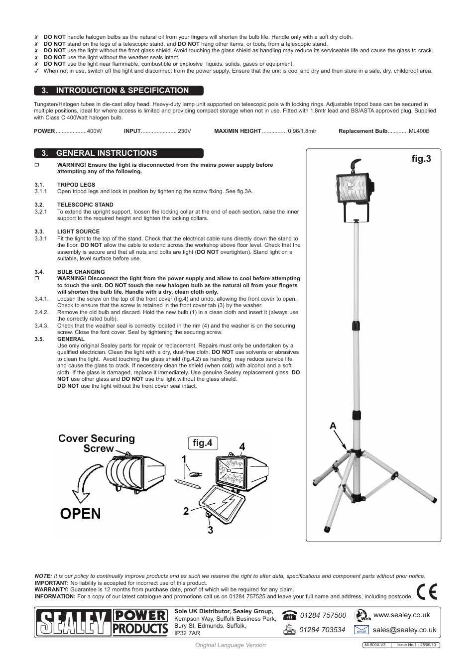 Fig.4, Fig.3 | Sealey ML500X User Manual | Page 2 / 2