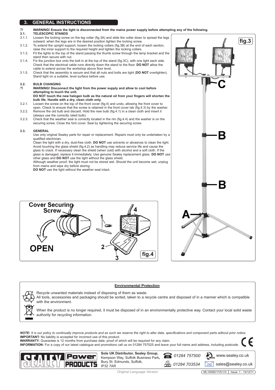 Fig.4, Fig.3, General instructions | Sealey ML1000D/110V User Manual | Page 2 / 2