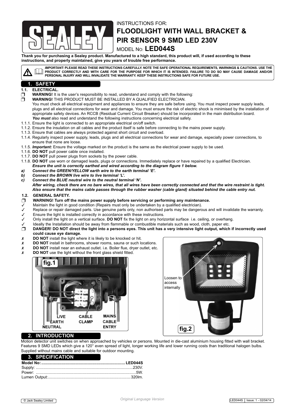 Sealey LED044S User Manual | 2 pages