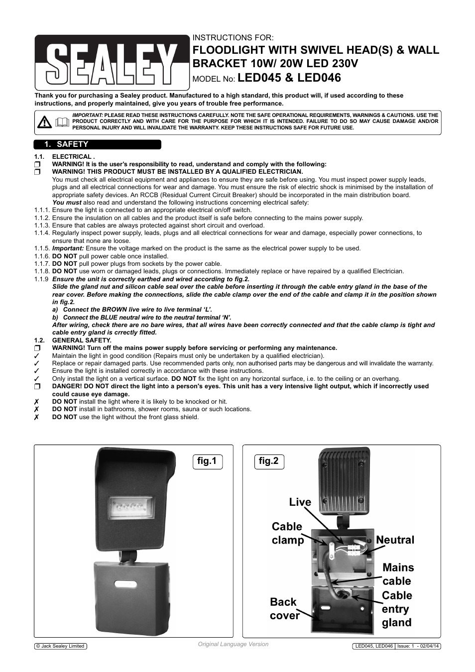 Sealey LED045 User Manual | 2 pages