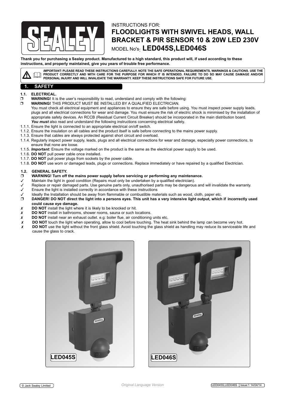 Sealey LED045S User Manual | 3 pages