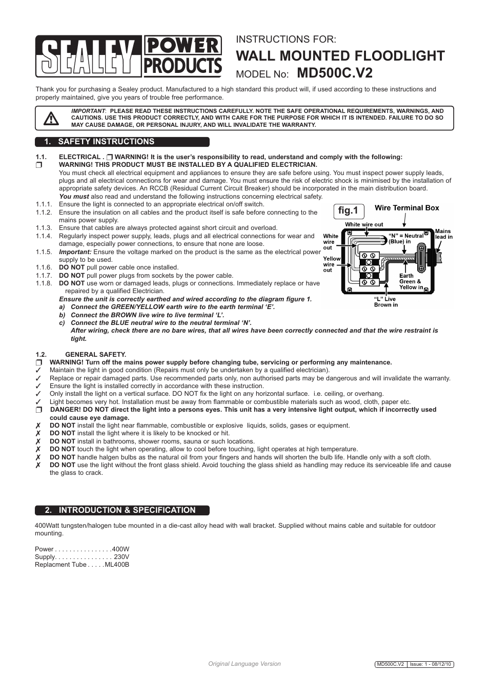 Sealey MD500C User Manual | 2 pages