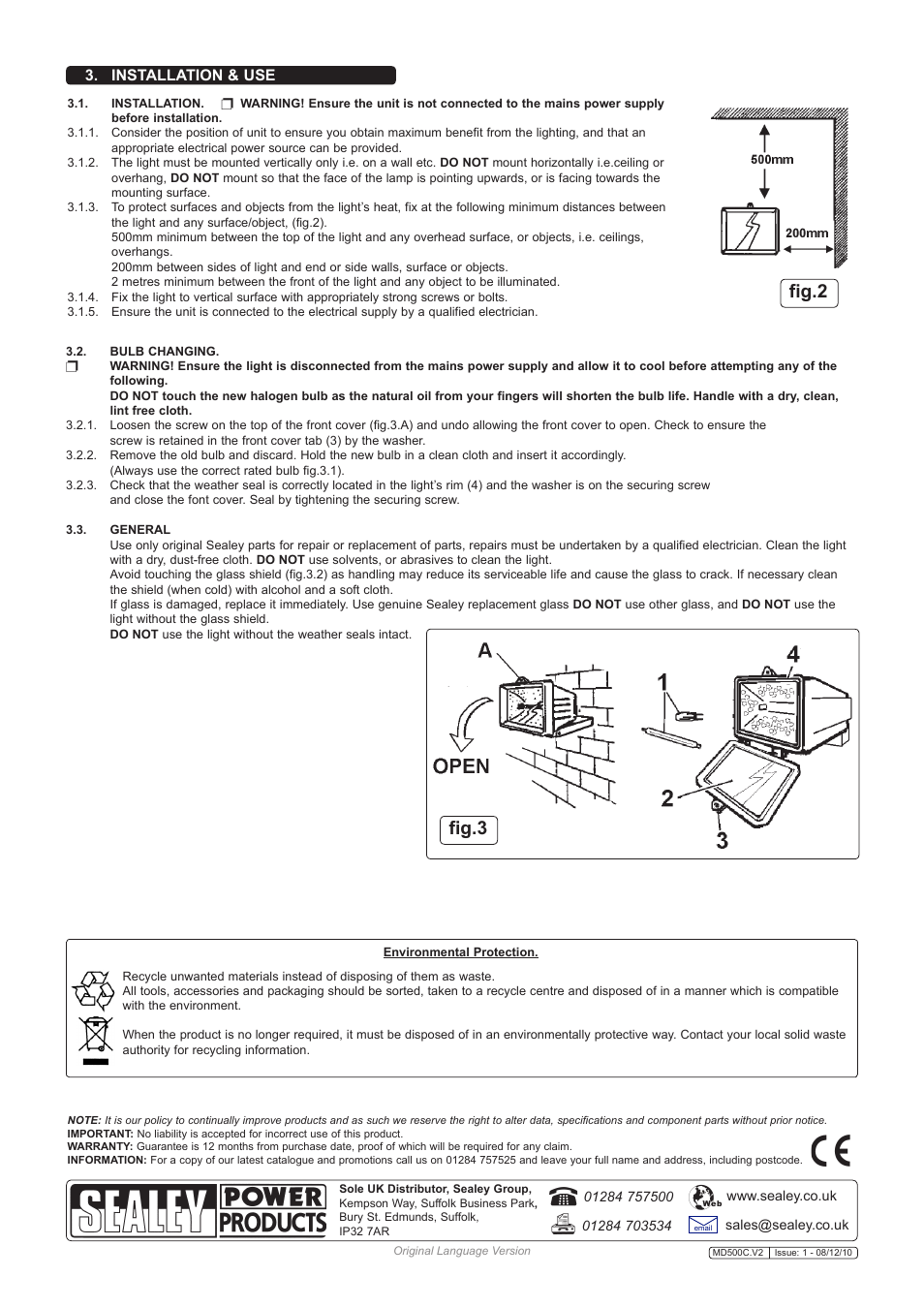 Fig.3, Fig.2, Installation & use | Sealey MD500C User Manual | Page 2 / 2