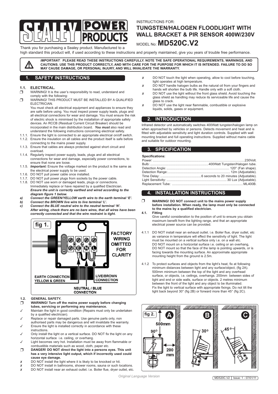 Sealey MD520C User Manual | 3 pages