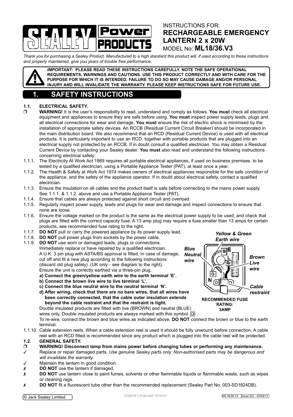 Sealey ML18/36 User Manual | 4 pages