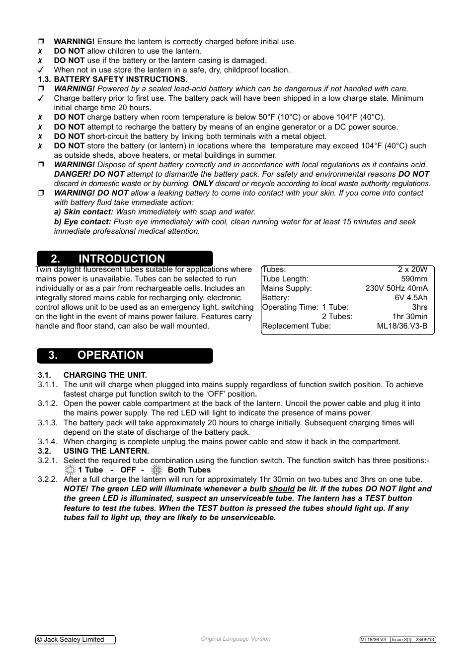 Introduction, Operation | Sealey ML18/36 User Manual | Page 2 / 4