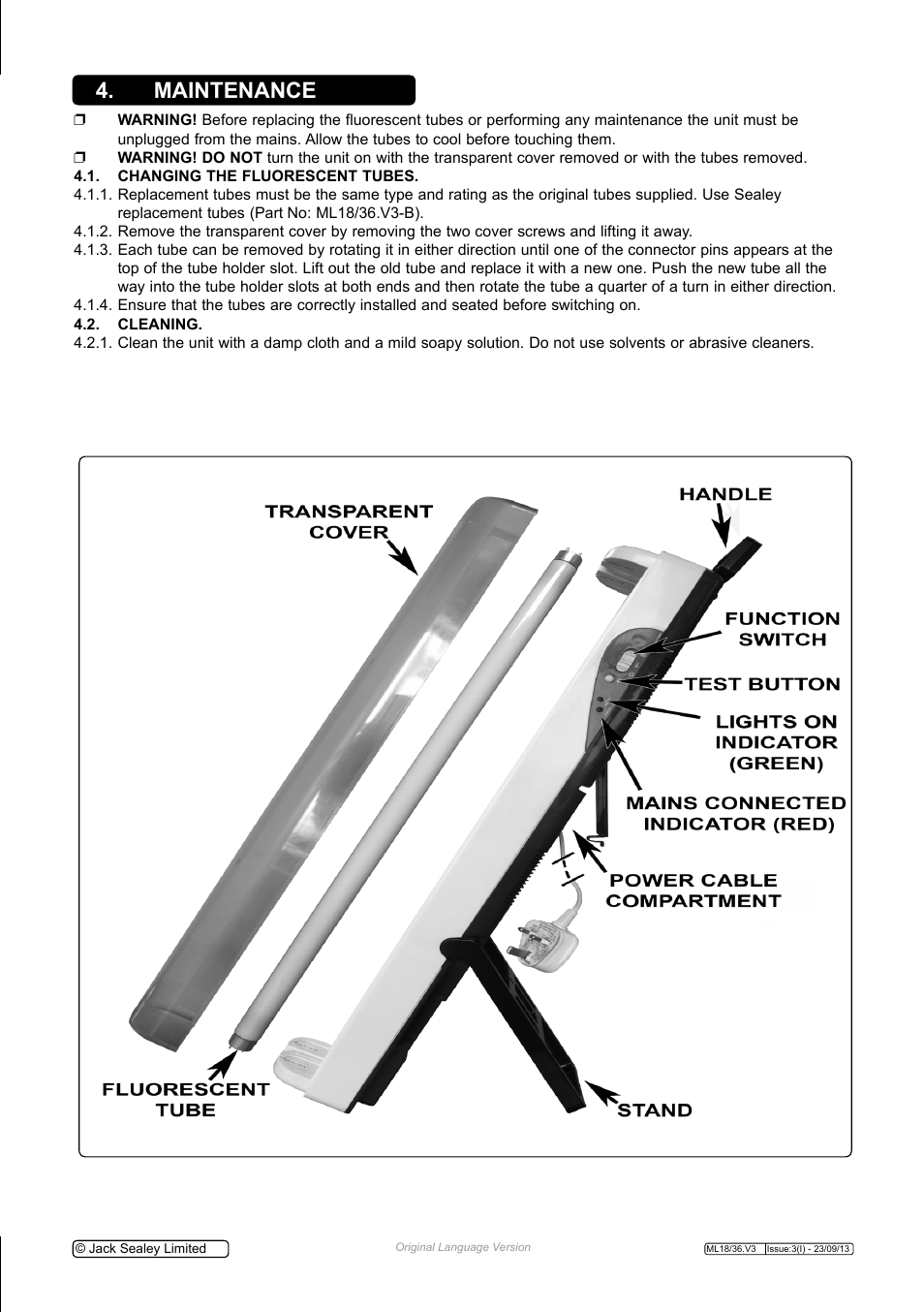 Maintenance | Sealey ML18/36 User Manual | Page 3 / 4