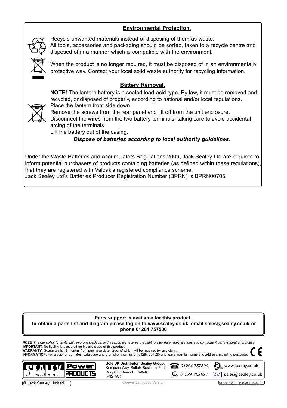 Sealey ML18/36 User Manual | Page 4 / 4