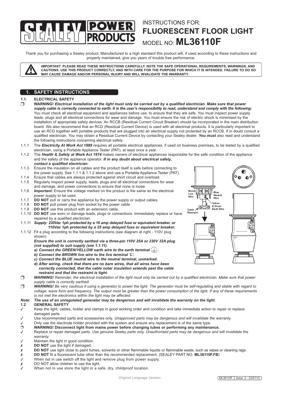 Sealey ML36110F User Manual | 2 pages