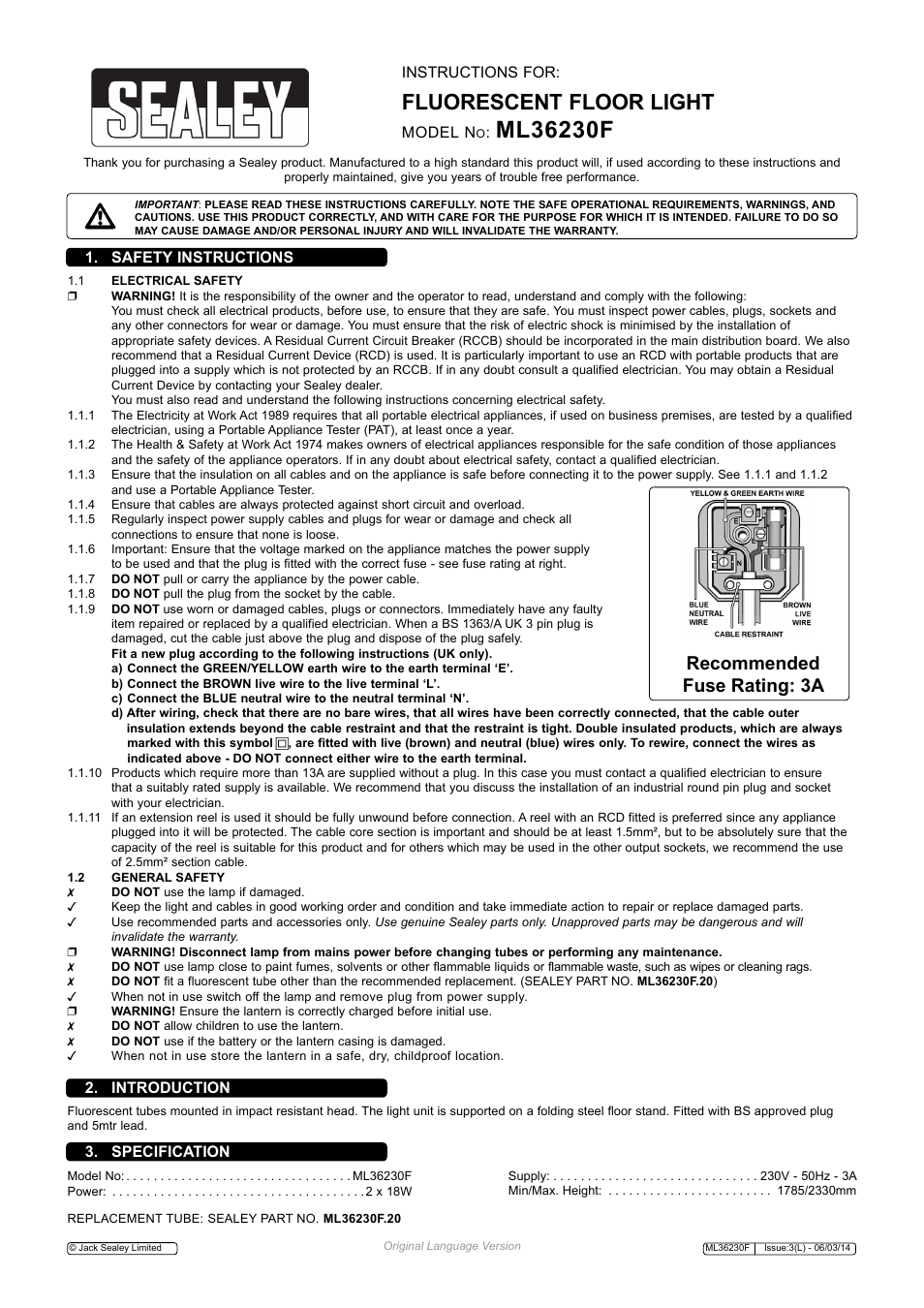 Sealey ML36230F User Manual | 2 pages