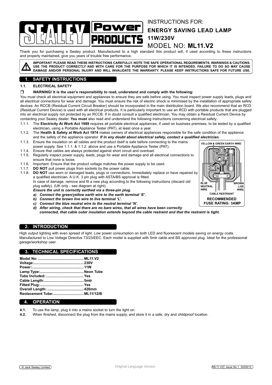 Sealey ML11 User Manual | 2 pages