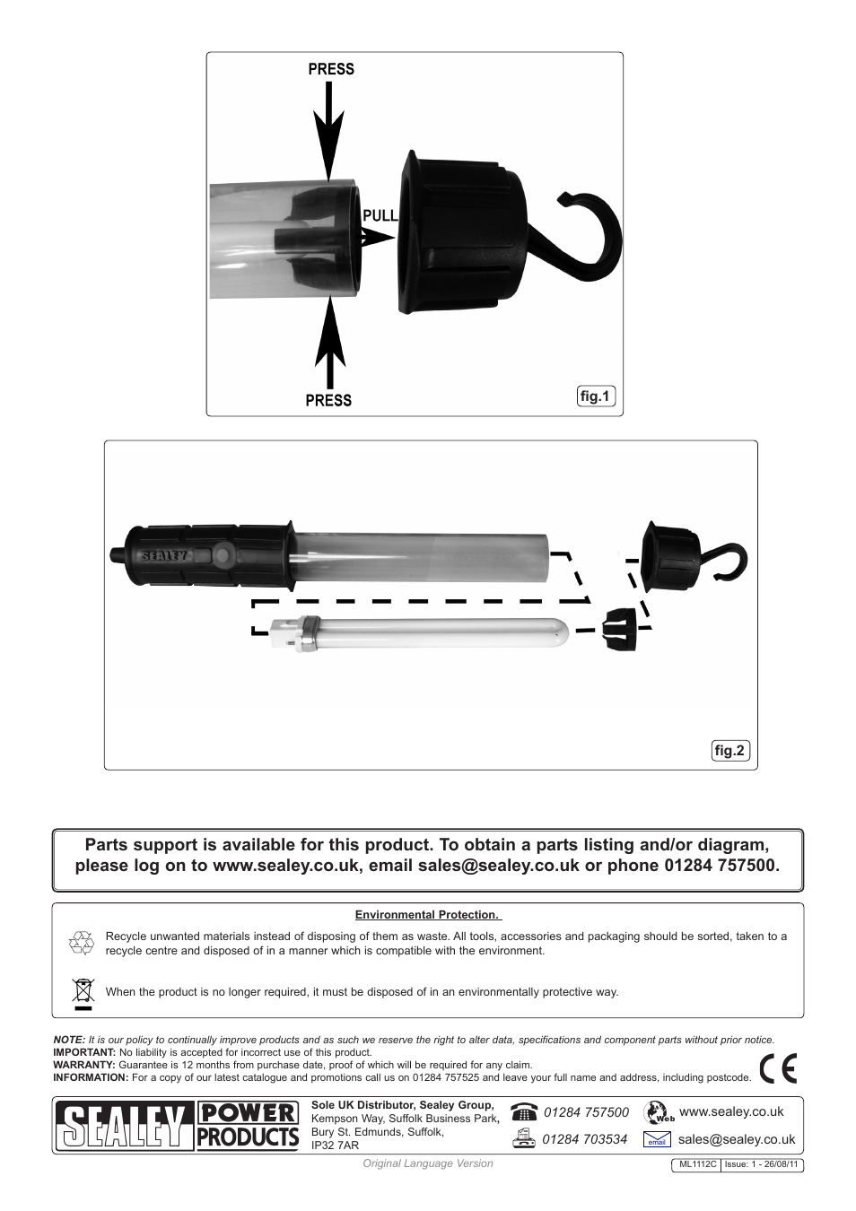 Fig.1 fig.2 | Sealey ML1112C User Manual | Page 2 / 2