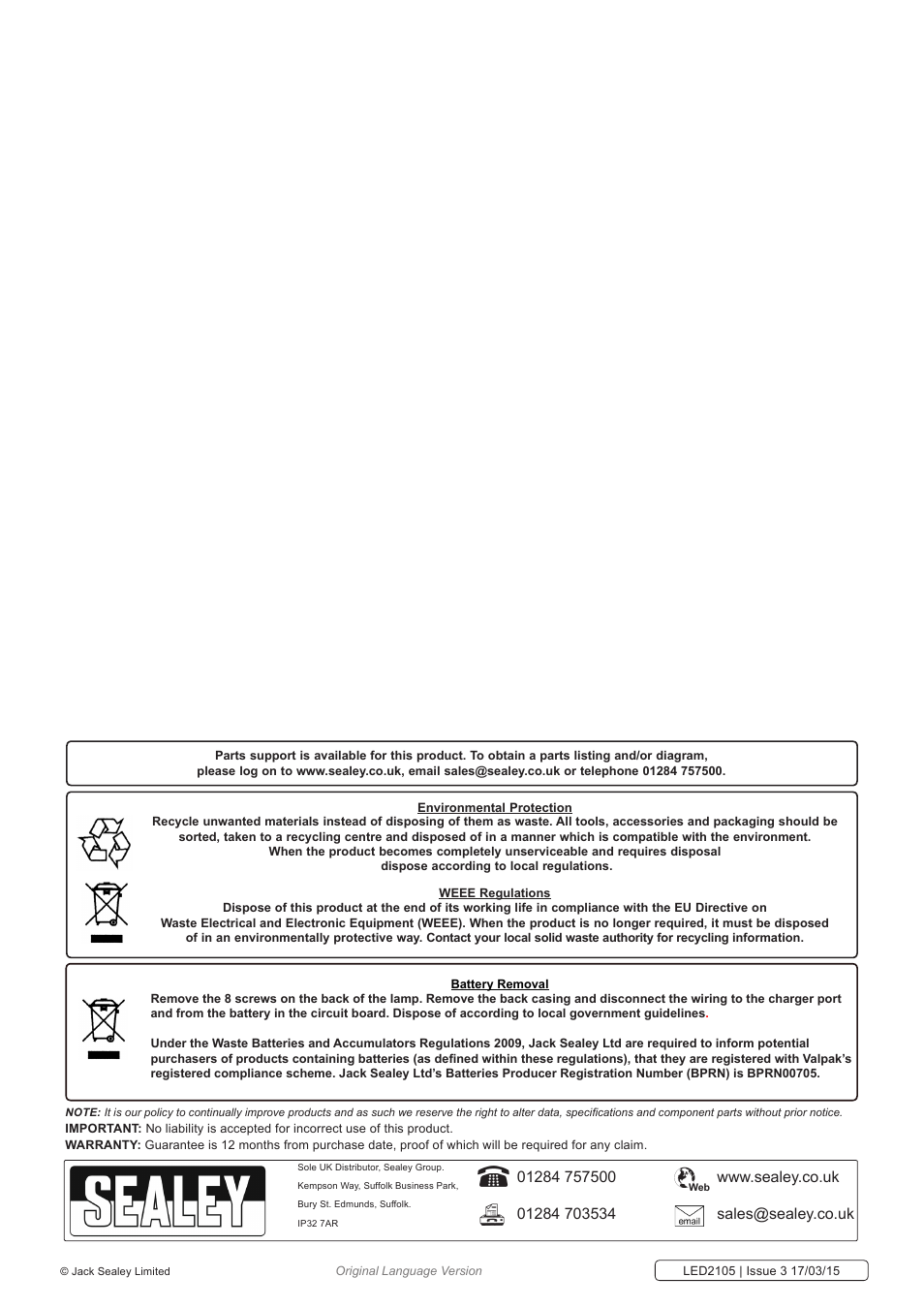 Sealey LED2105 User Manual | Page 3 / 3