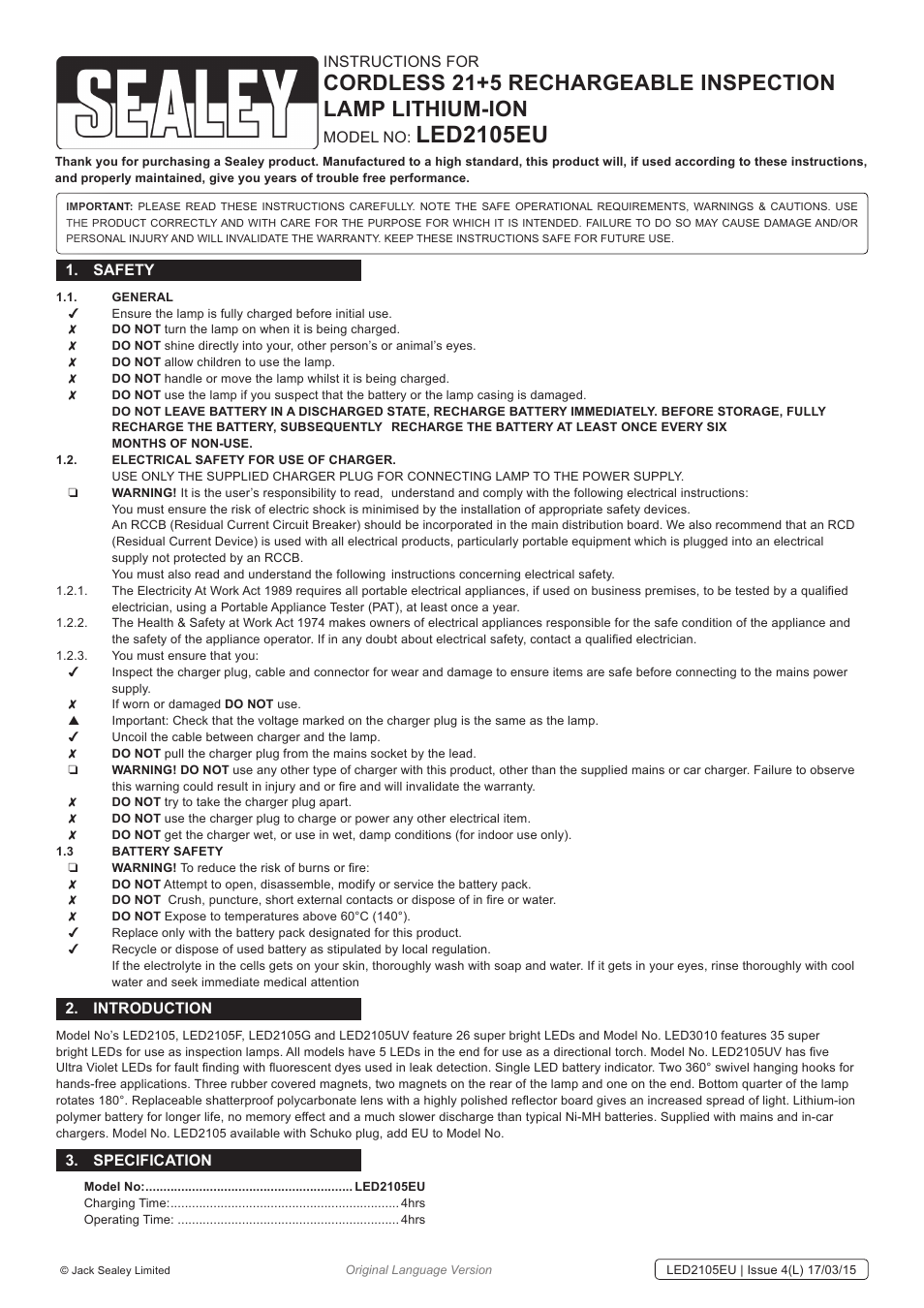 Sealey LED2105EU User Manual | 3 pages