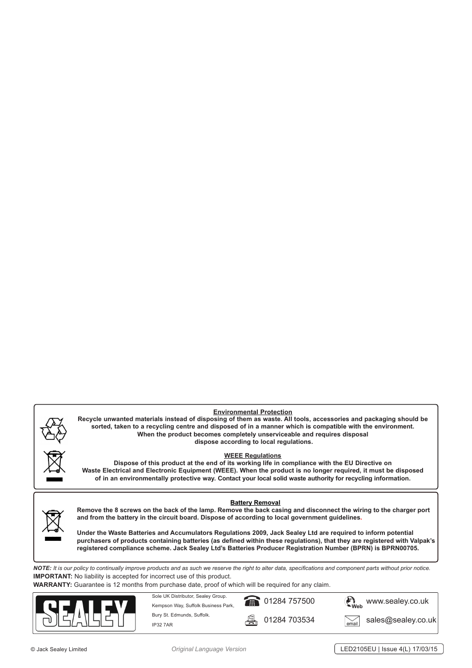 Sealey LED2105EU User Manual | Page 3 / 3