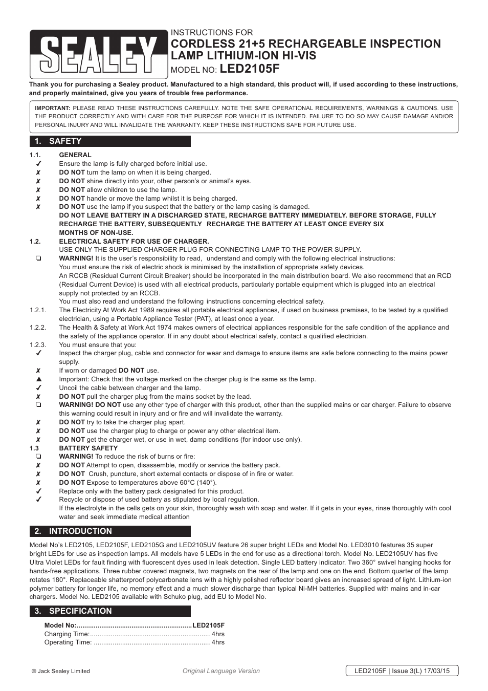 Sealey LED2105F User Manual | 3 pages