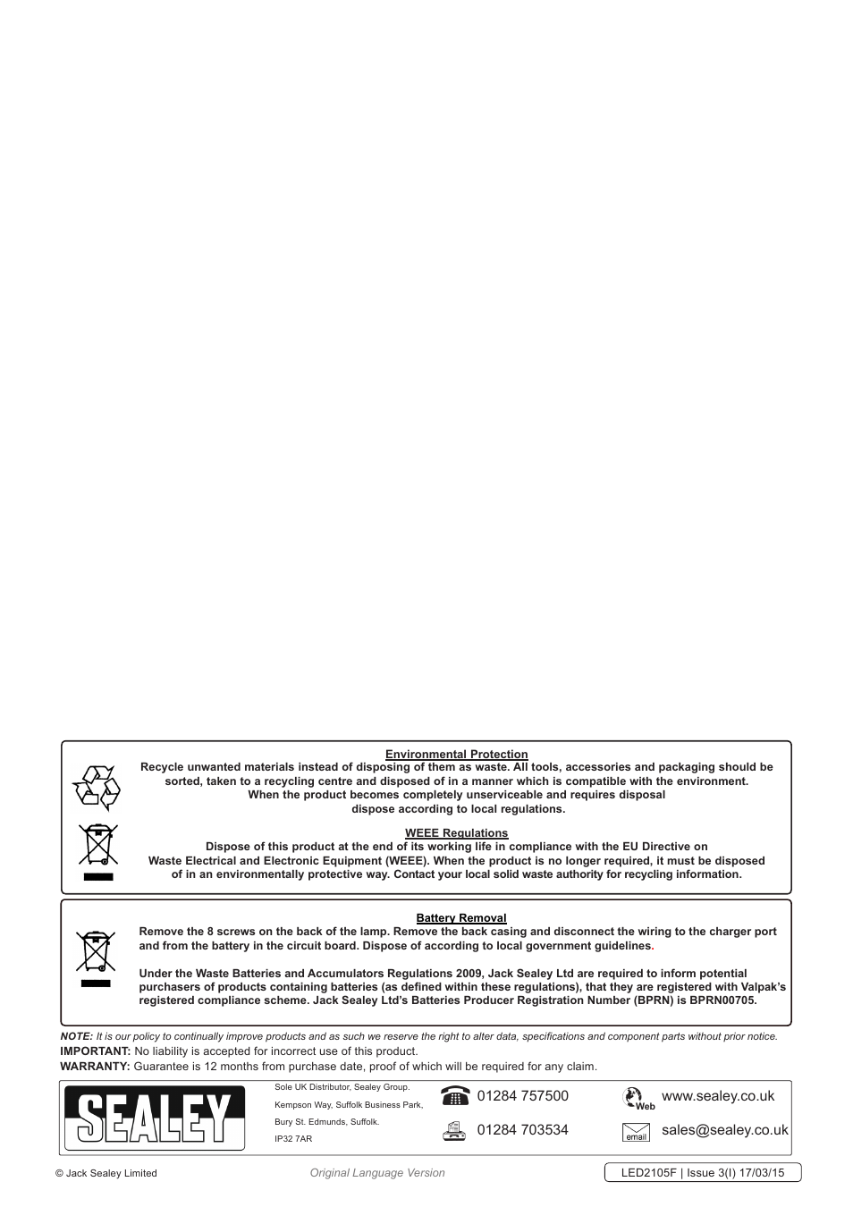 Sealey LED2105F User Manual | Page 3 / 3