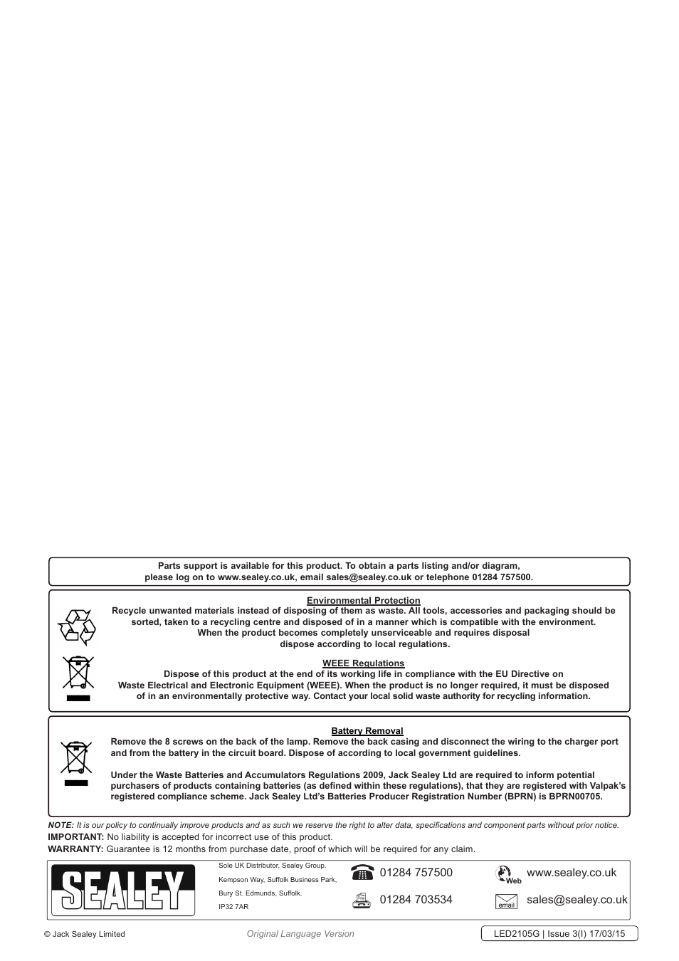 Sealey LED2105G User Manual | Page 3 / 3