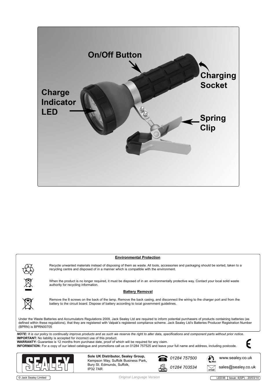 Sealey LED36 User Manual | Page 2 / 2
