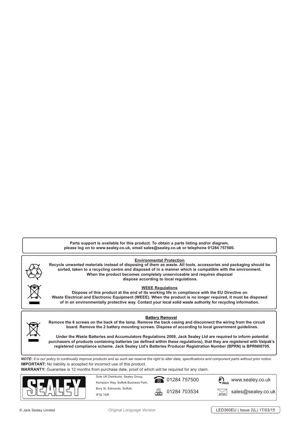 Sealey LED360EU User Manual | Page 3 / 3