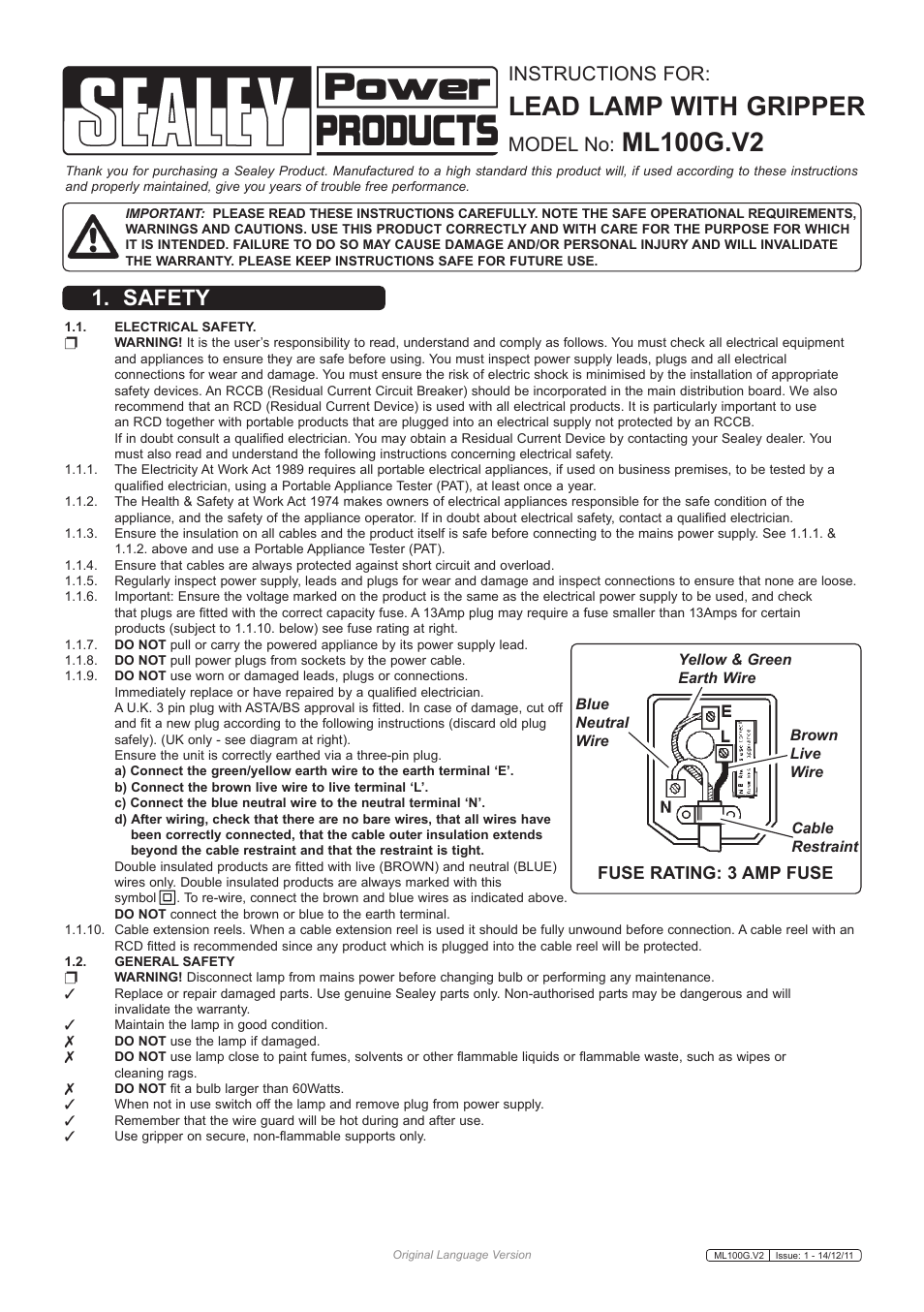 Sealey ML100G User Manual | 2 pages