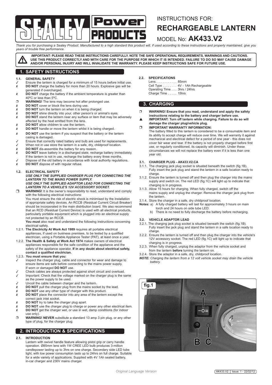 Sealey AK433 User Manual | 2 pages