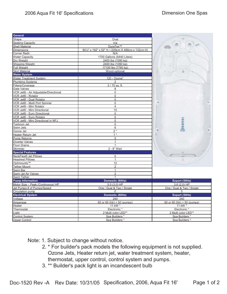 Dimension One Spas Aqua Fit 16 User Manual | 2 pages