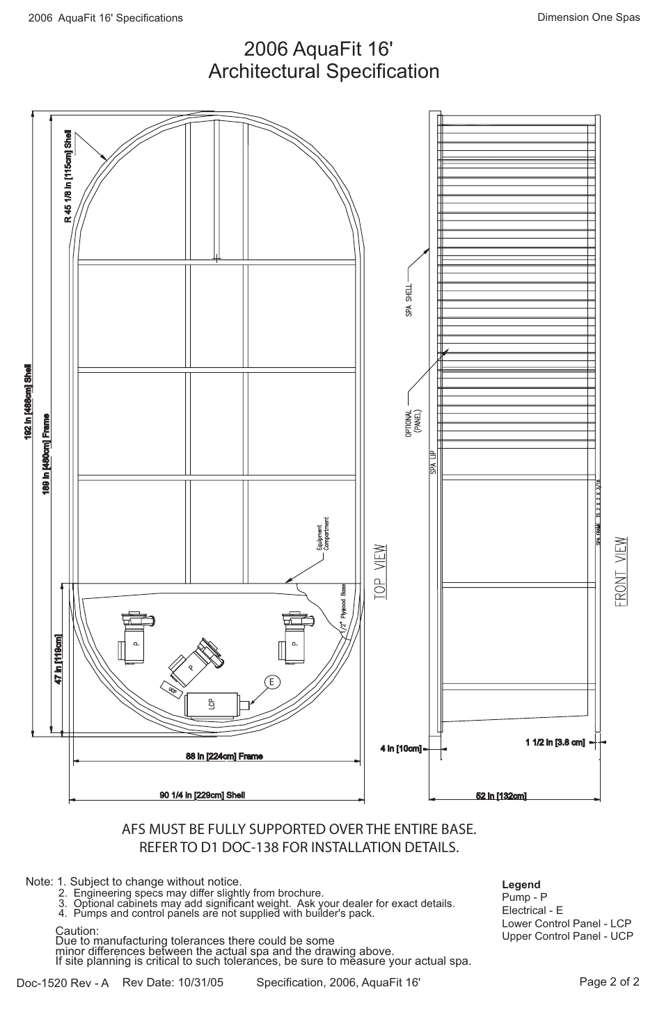 Architectural specification | Dimension One Spas Aqua Fit 16 User Manual | Page 2 / 2