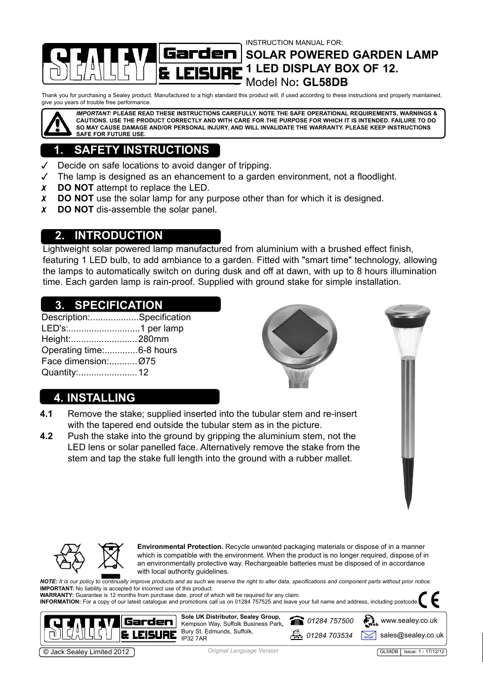 Sealey GL58DB User Manual | 1 page