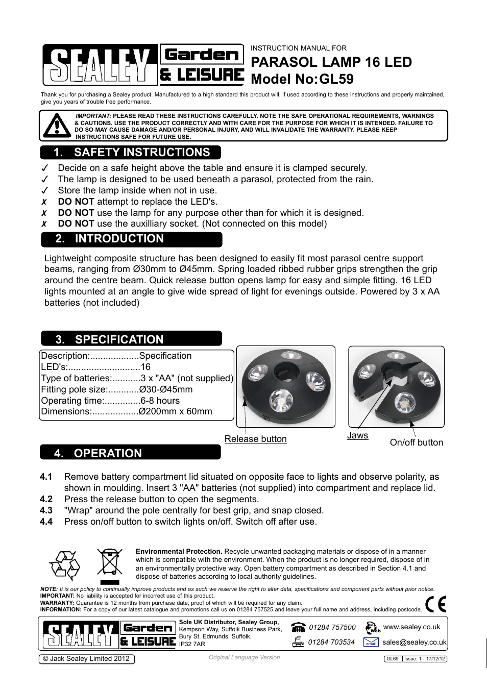 Sealey GL59 User Manual | 1 page