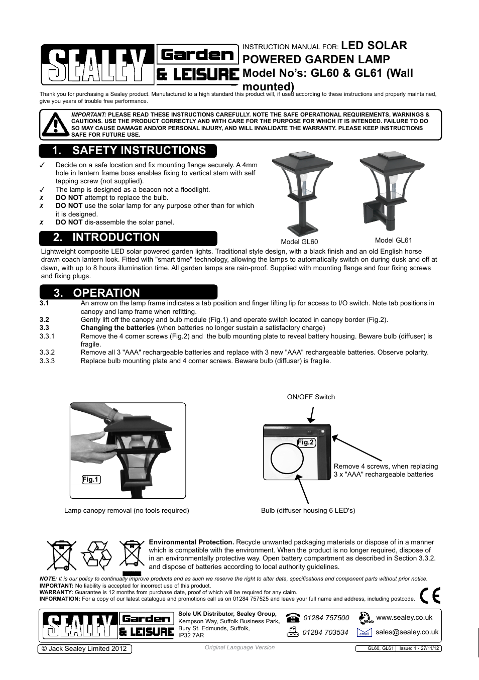 Sealey GL60 User Manual | 1 page