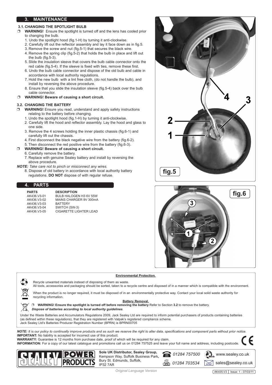 Fig.6 fig.5, Maintenance 4. parts | Sealey AK435 User Manual | Page 3 / 3