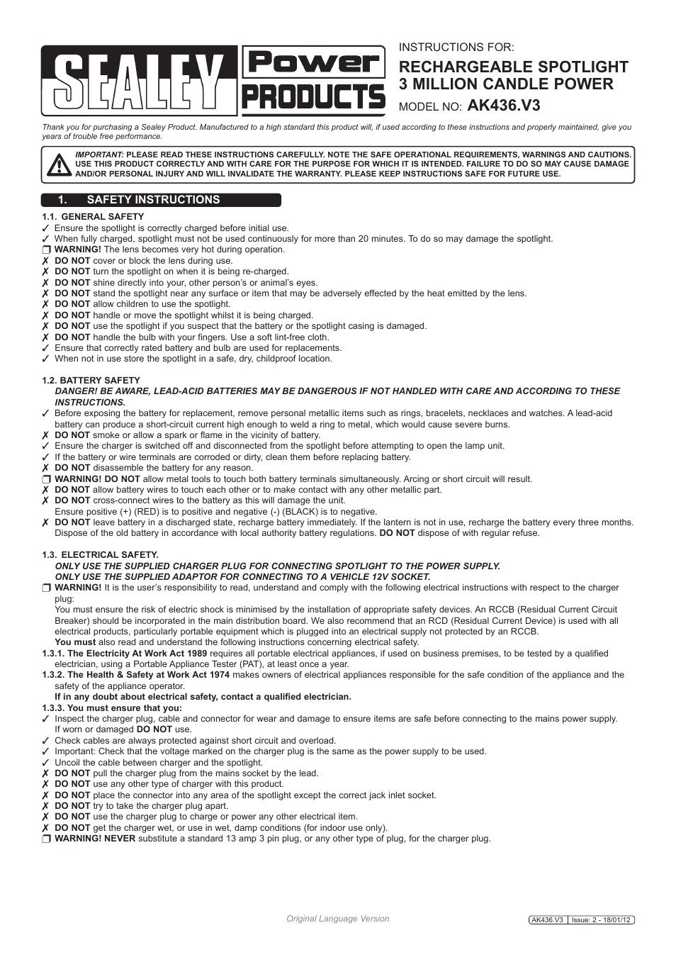 Sealey AK436 User Manual | 3 pages