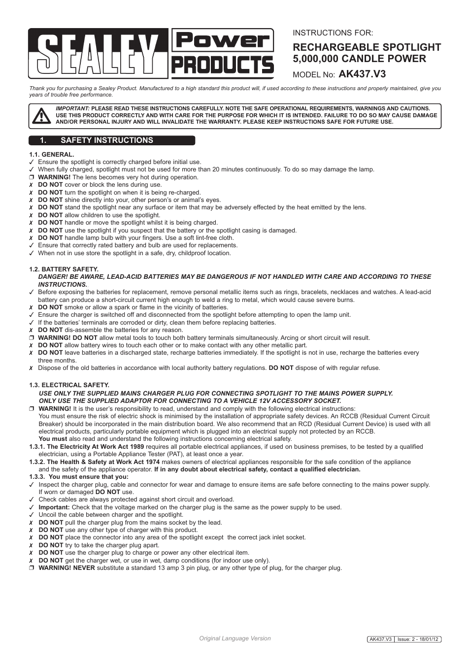 Sealey AK437 User Manual | 3 pages