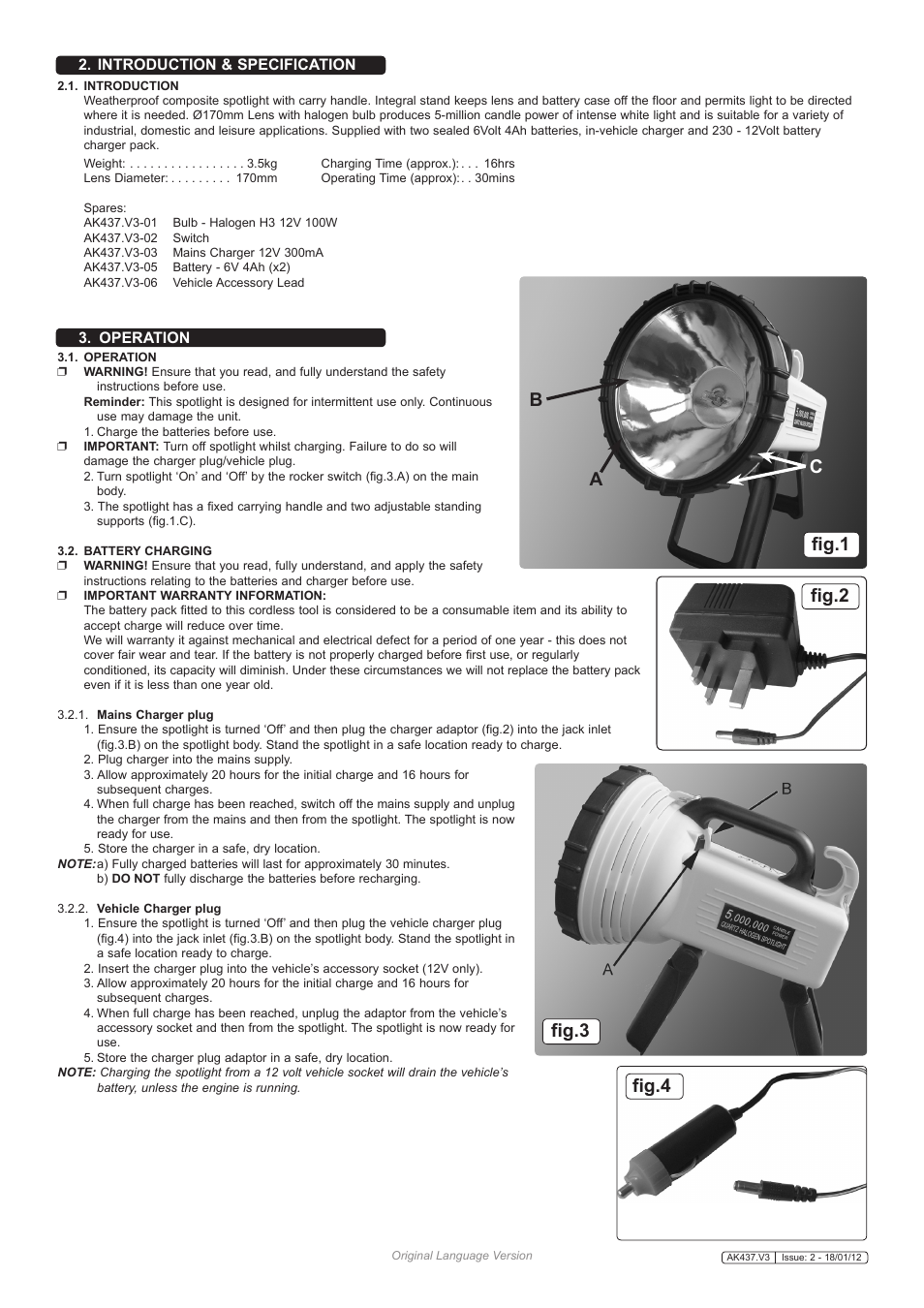 Ab fig.1 c fig.2 fig.3 fig.4, Introduction & specification 3. operation | Sealey AK437 User Manual | Page 2 / 3