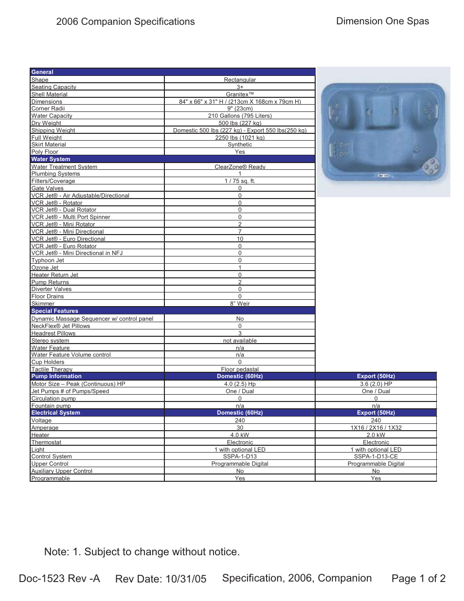 Dimension One Spas Companion User Manual | 2 pages