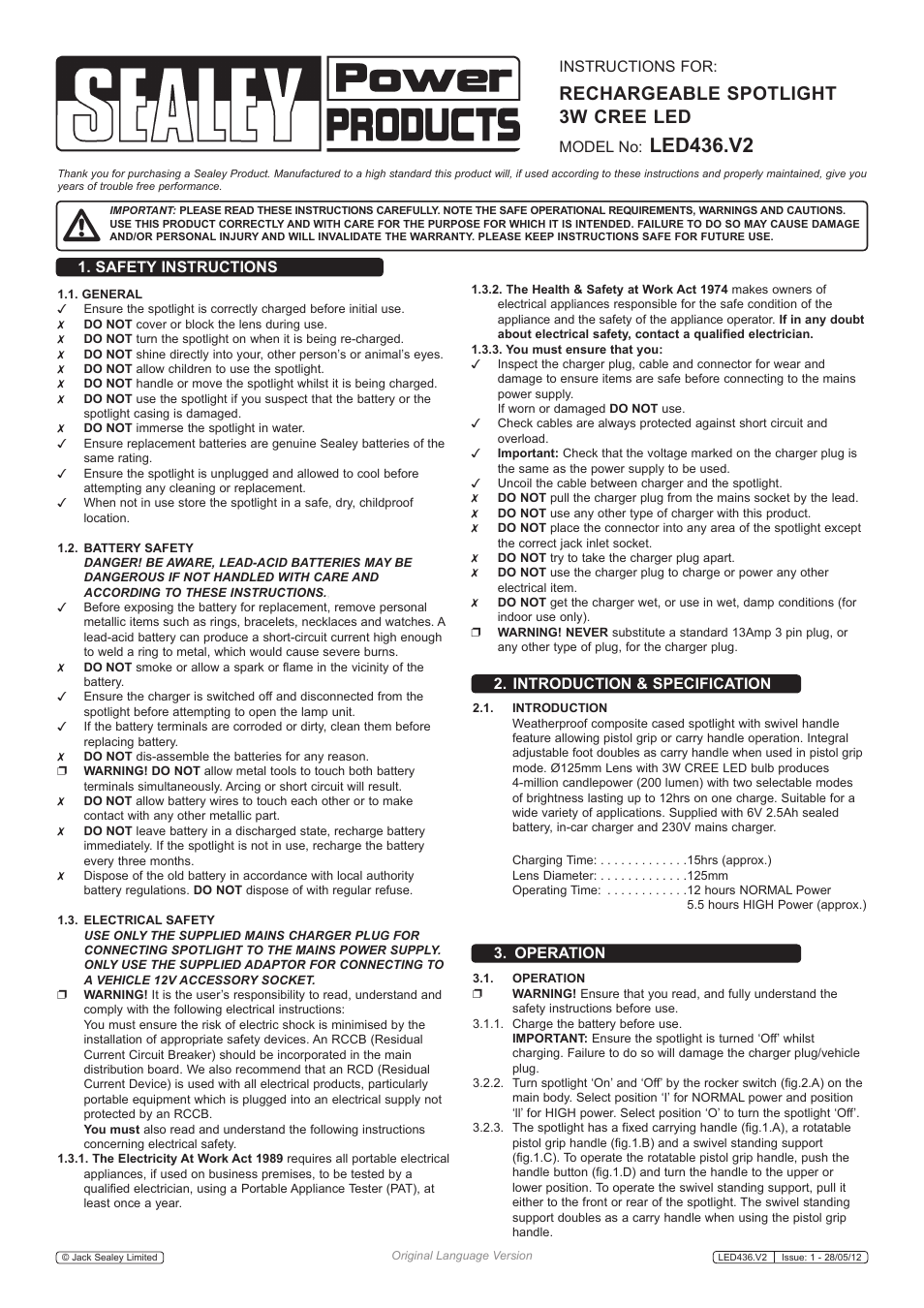 Sealey LED436 User Manual | 3 pages