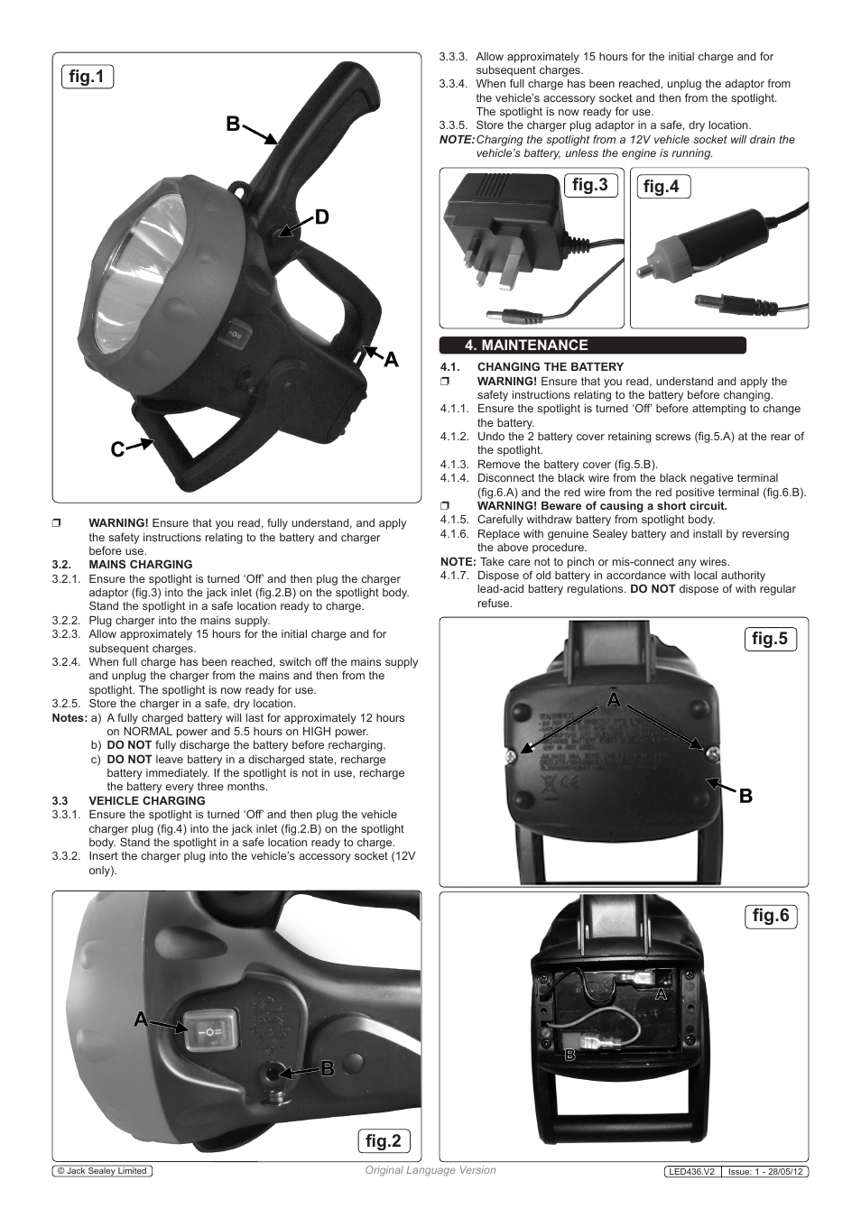 Fig.2, Fig.3 fig.4, Fig.1 fig.6 fig.5 | Maintenance | Sealey LED436 User Manual | Page 2 / 3