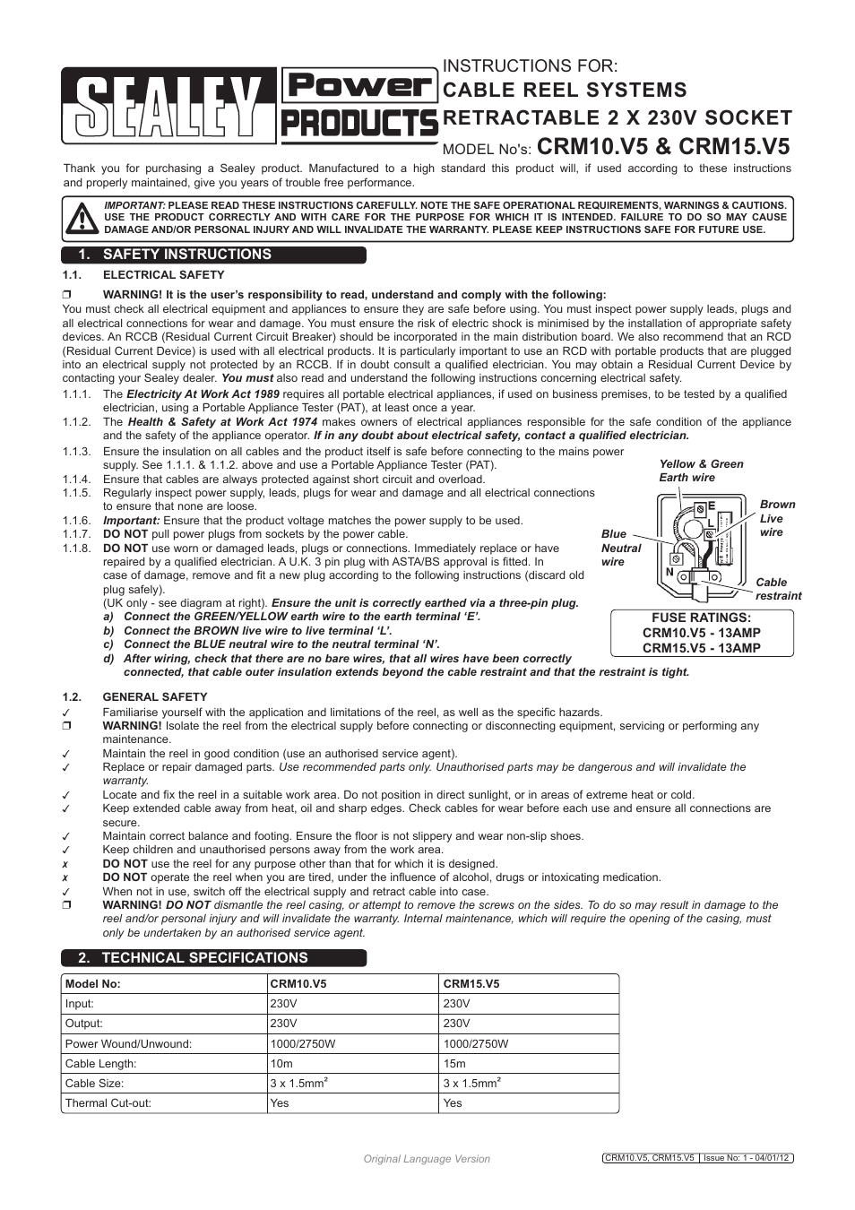 Sealey CRM10 User Manual | 2 pages