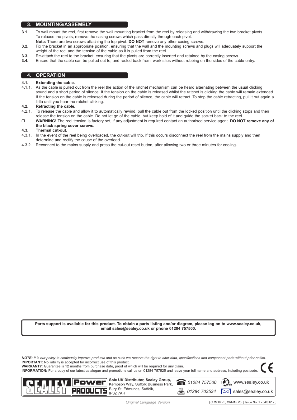 Operation 3. mounting/assembly | Sealey CRM10 User Manual | Page 2 / 2