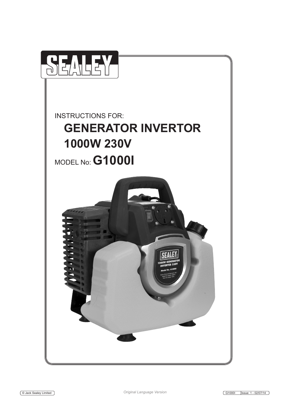 Sealey G1000I User Manual | 5 pages